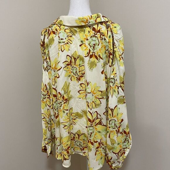 Free People Good Vibrations Yellow Sunflower Button Down Blouse Size S NWT - Picture 7 of 10